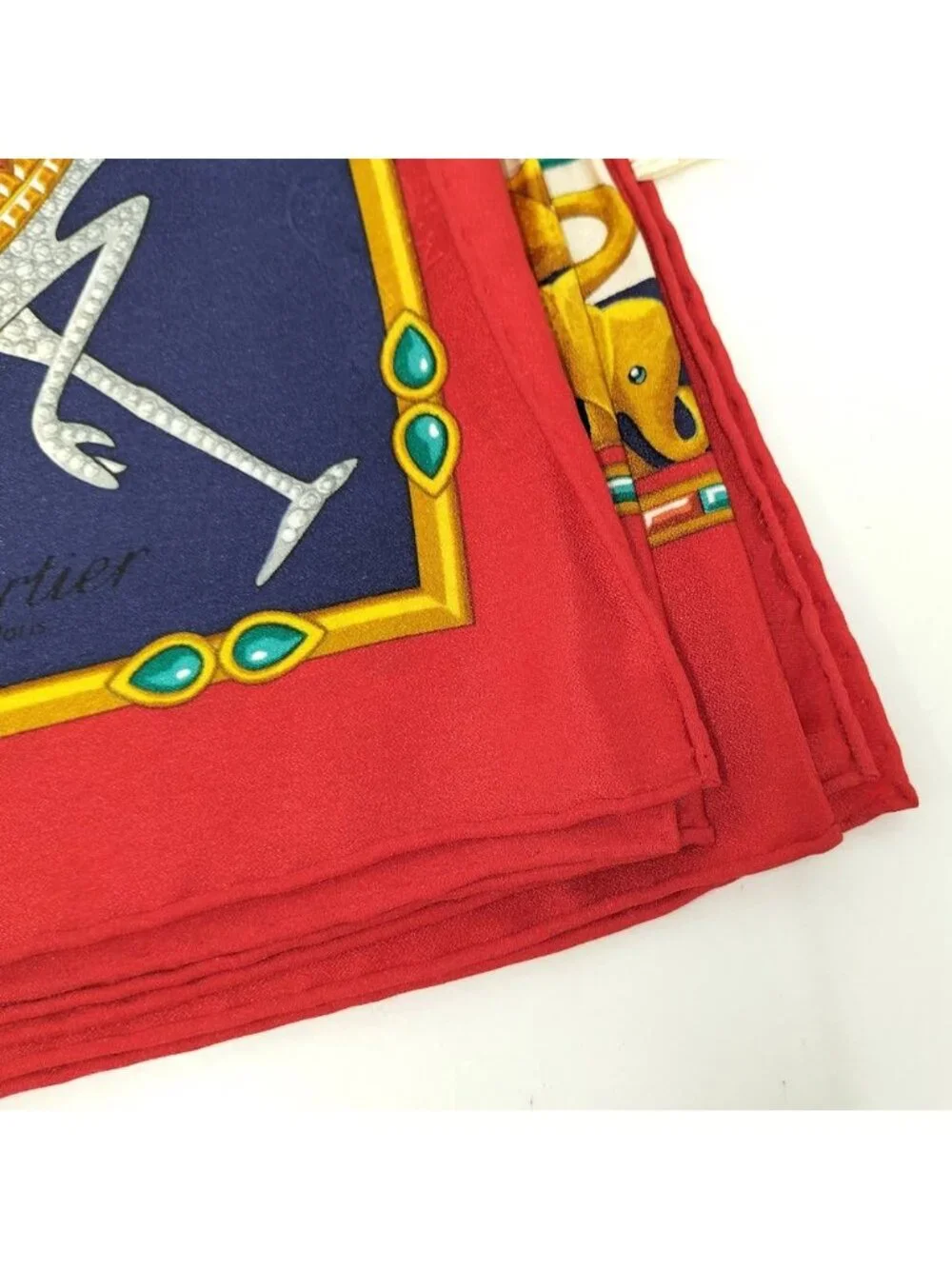 Cartier Scarf Silk 100% Red Navy Multicolor